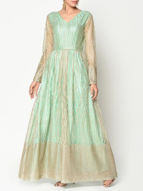 Mint embroidered net maxi dress - 12511859 - Very Small Image - 1