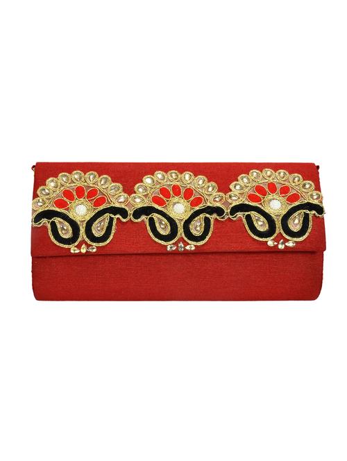 red cotton embellished clutch - 12516994 - Very Small Image - 1