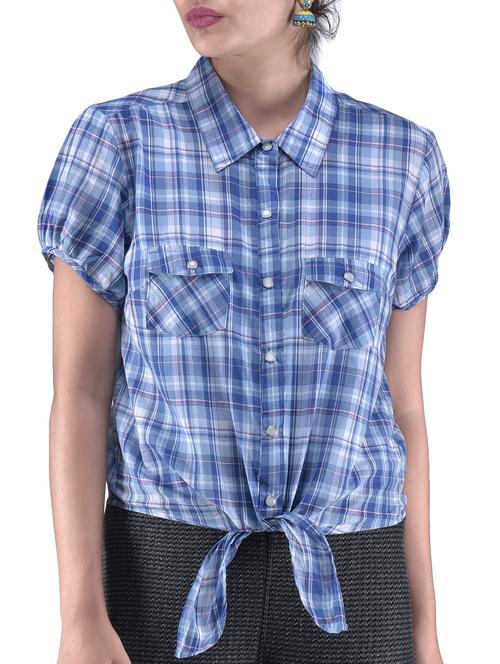 blue and white check print cotton shirt - 1251770 - Very Small Image - 1