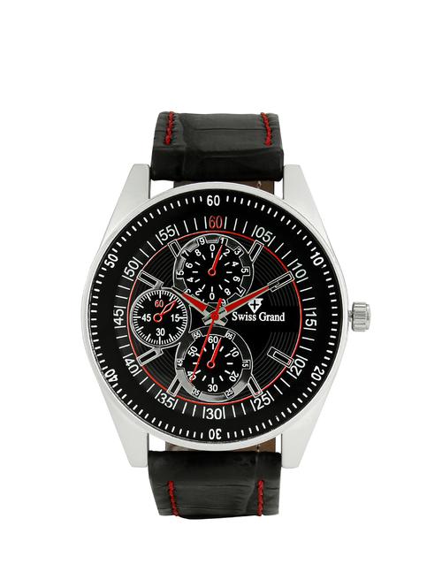 swiss grand sg-1158 black coloured with black leather strap analog quartz watch for men - 12518110 - Very Small Image - 1