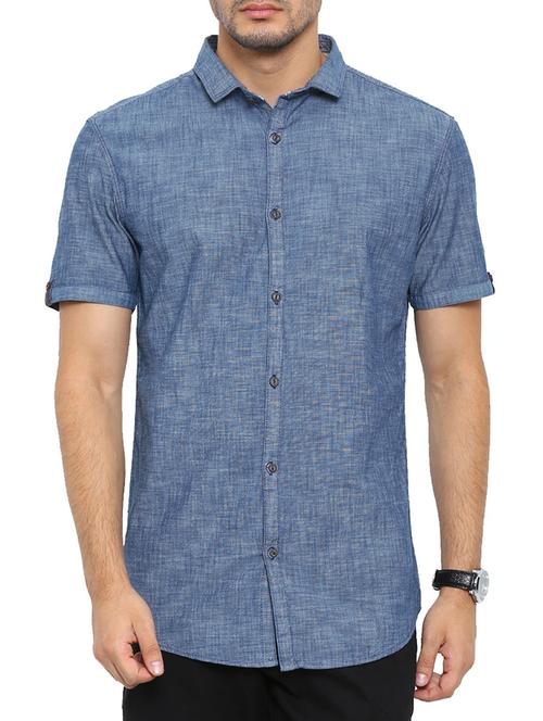 navy blue denim casual shirt - 12524499 - Very Small Image - 1