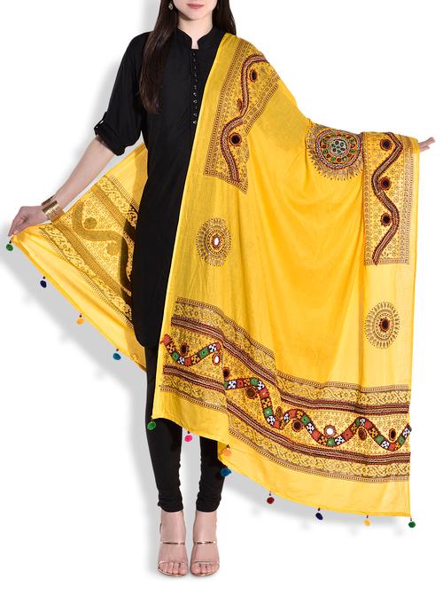 yellow kutch handcrafted cotton dupatta - 1253792 - Very Small Image - 1
