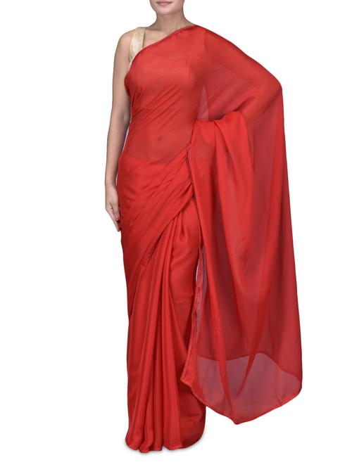red embroidered satin chiffon net saree - 1254349 - Very Small Image - 1