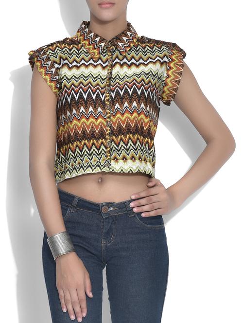 brown and green printed crepe top - 1254676 - Very Small Image - 1