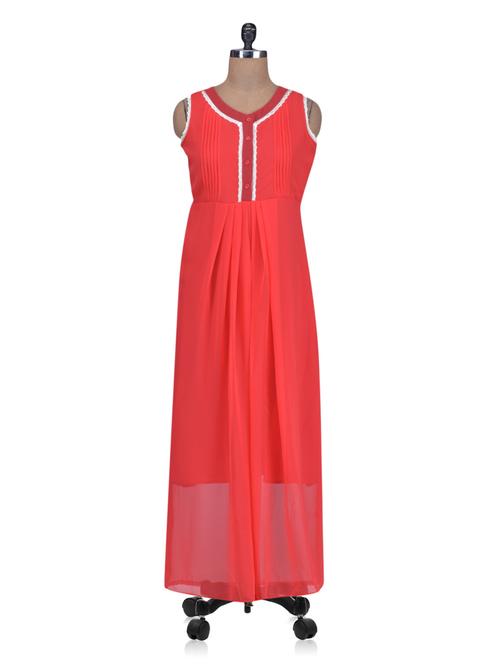red poly georgette pin tuck dress - 1254685 - Very Small Image - 1