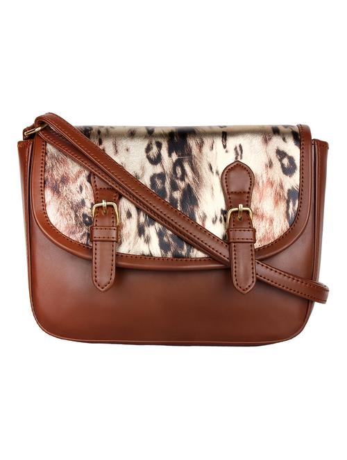 brown leatherette animal printed sling bag - 12552000 - Very Small Image - 1