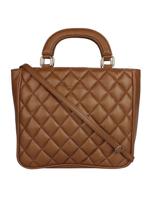 brown leatherette quilted handbag with sling - 12552001 - Very Small Image - 1