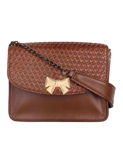 brown leatherette braided sling bag - 12552007 - Very Small Image - 1