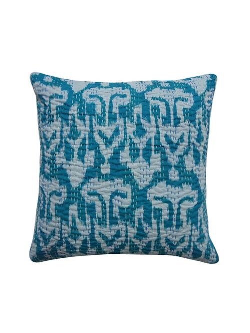 purvahi blue indian ikat print kantha work sofa cushion cover - 12554203 - Very Small Image - 1