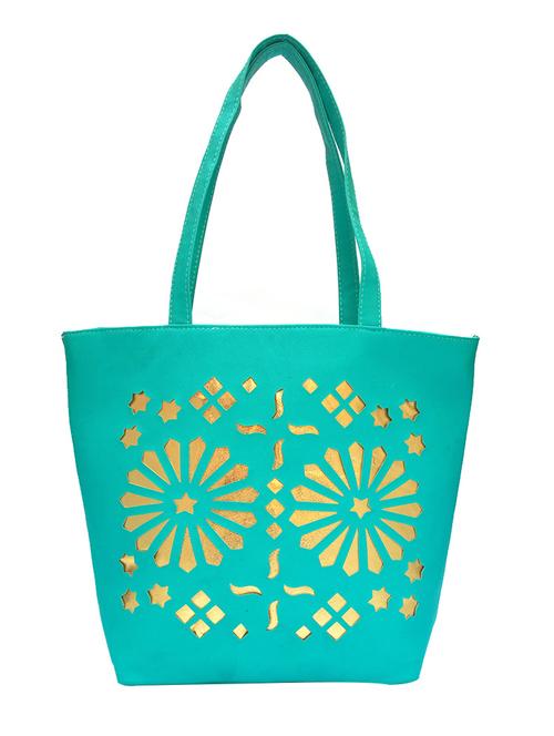 Sea green leatherette cutwork handbag - 12558582 - Very Small Image - 1