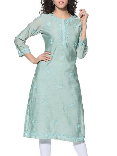 Tone on tone embroidered kurta - 12568633 - Very Small Image - 1