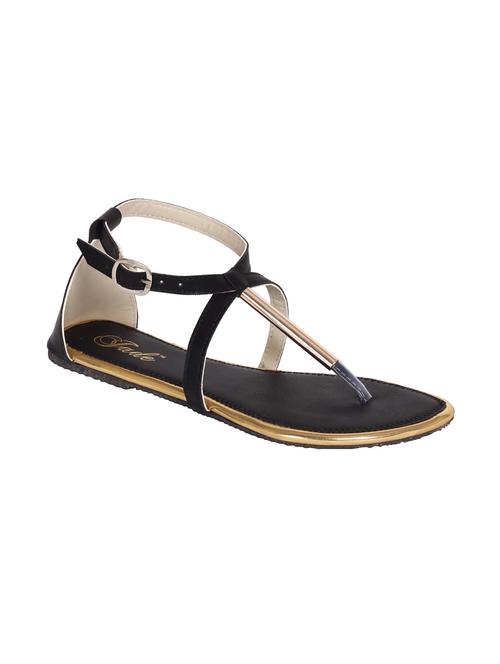 black faux leather flat sandals - 1257953 - Very Small Image - 1
