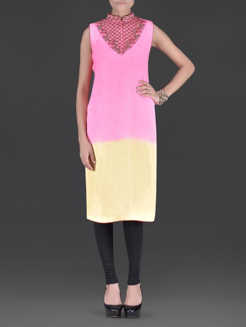 pink and pale yellow georgette kurta - 1257999 - Very Small Image - 1