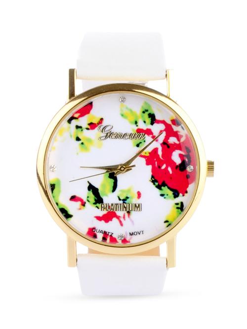 white floral analog printed metallic watch - 1258589 - Very Small Image - 1