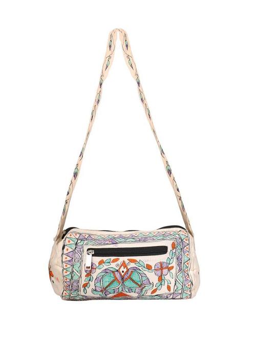 imithila green colour shoulder bags for women and girls with handpainted madhubani art of evolution of fishes and birds - 12586004 - Very Small Image - 1