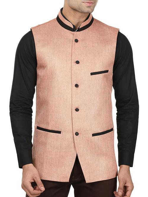 pink linen nehru jacket - 12594548 - Very Small Image - 1