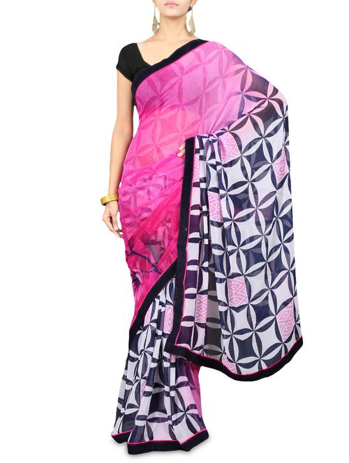 pink and black georgette saree - 1260987 - Very Small Image - 1