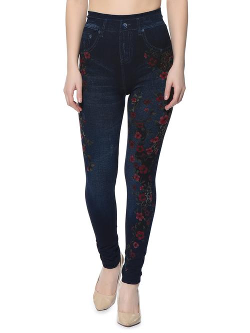 dark blue floral printed cotton jegging - 12617728 - Very Small Image - 1