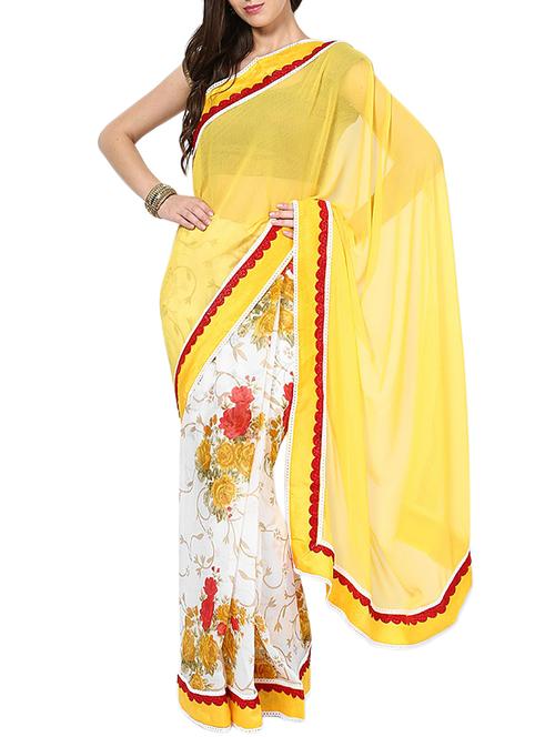 yellow chiffon half and half saree - 1262060 - Very Small Image - 1