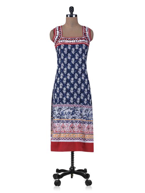 Blue Cotton Printed Kurti - 1264047 - Very Small Image - 1