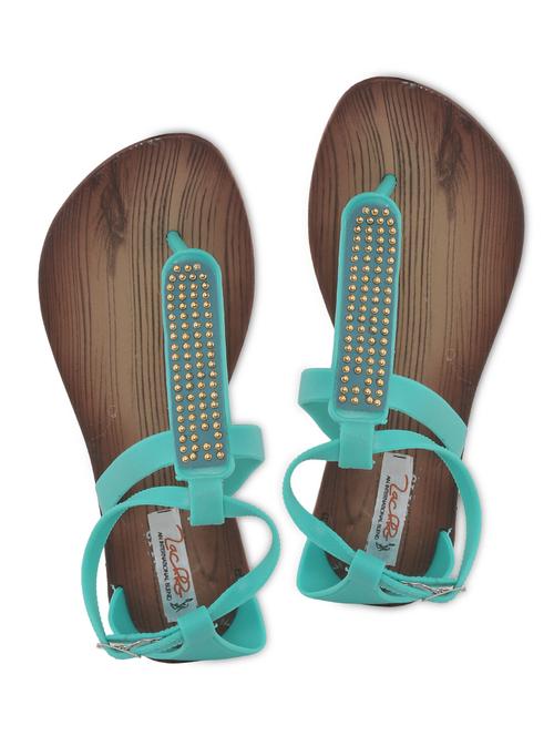 Embellished Turquoise T-Strap Sandals - 1264101 - Very Small Image - 1