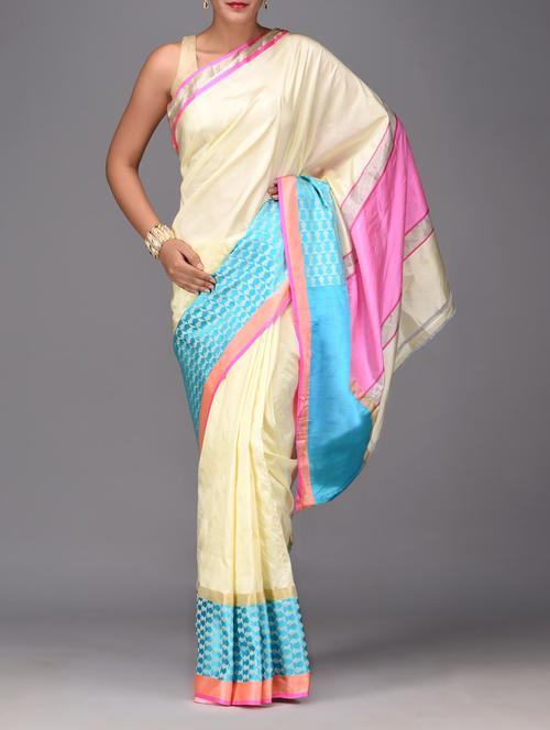 pale yellow silk sari with brocade work - 1264496 - Very Small Image - 1