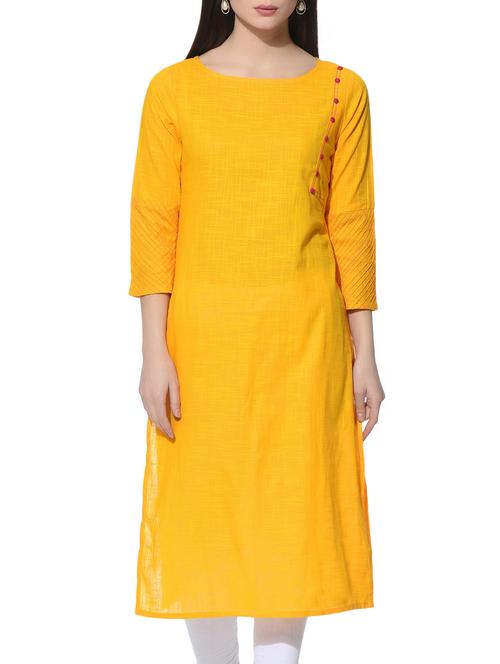 yellow cotton long kurta - 12648595 - Very Small Image - 1