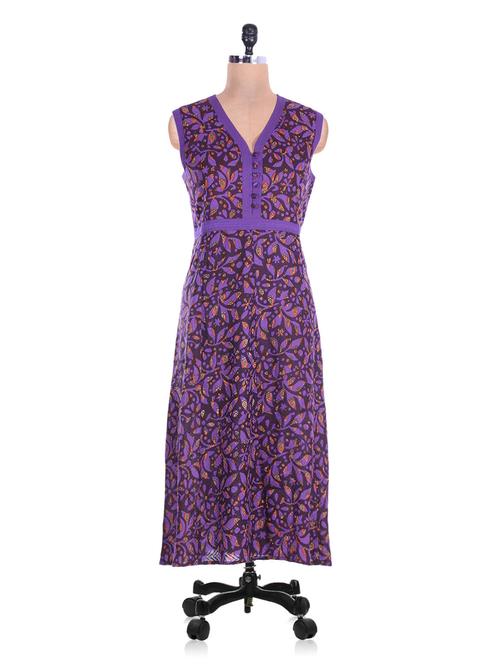purple cotton printed kurta - 1265080 - Very Small Image - 1