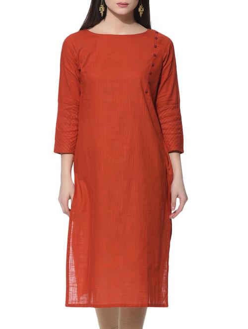 orange cotton long kurta - 12654640 - Very Small Image - 1