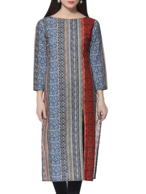 multicolored cotton long kurta - 12654643 - Very Small Image - 1