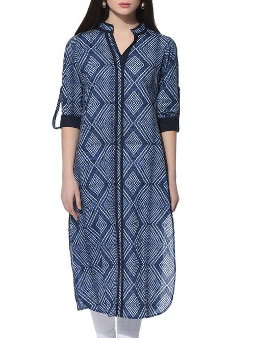 blue cotton straight kurta - 12654645 - Very Small Image - 1