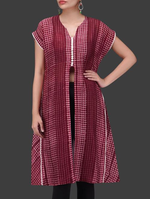 maroon chanderi silk jacket - 1265521 - Very Small Image - 1