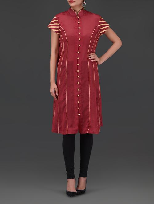 Red chanderi silk jacket - 1265541 - Very Small Image - 1