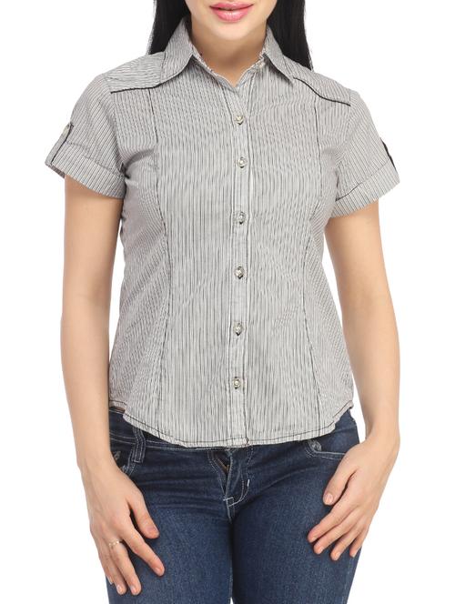 grey striped cotton regular shirt - 12662197 - Very Small Image - 1