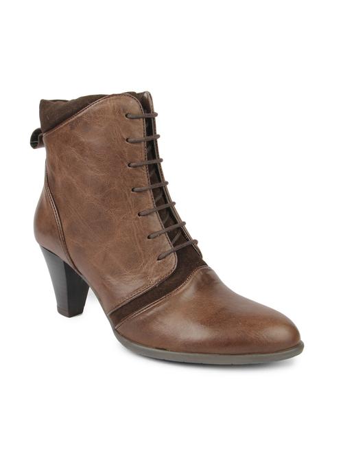 brown lace-detailed zippered leatherette boots - 1266800 - Very Small Image - 1