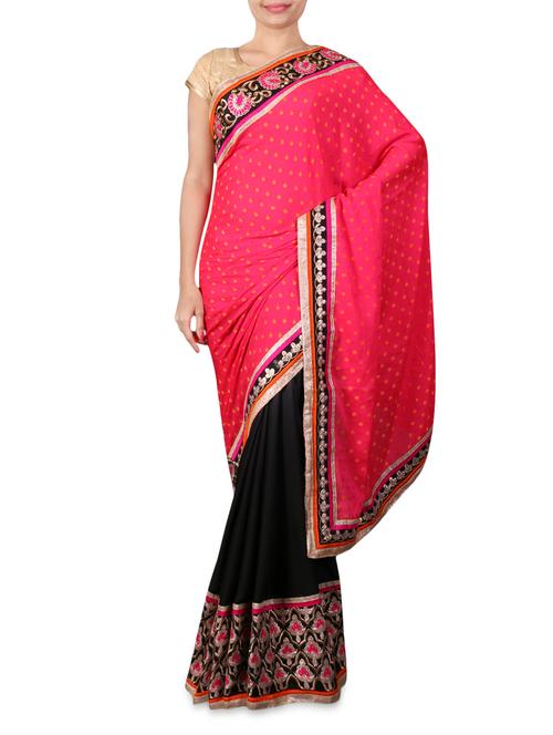 Pink and Black georgette jacquard saree - 1267619 - Very Small Image - 1