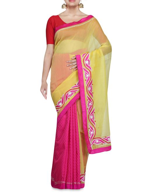 yellow and pink supernet patchwork sari - 1269185 - Very Small Image - 1