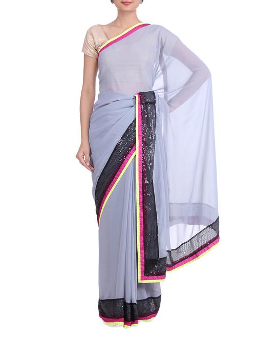sequin embellished grey georgette saree - 1269800 - Very Small Image - 1