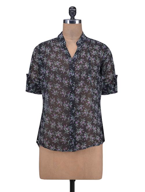 black floral print georgette shirt - 1270263 - Very Small Image - 1