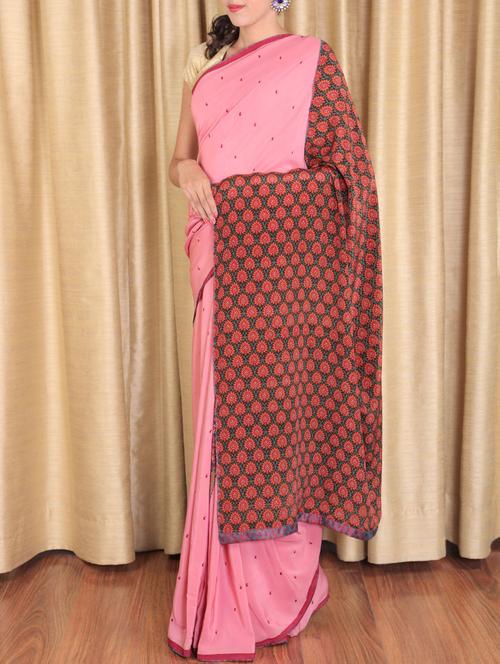 pink block printed silk saree - 1271706 - Very Small Image - 1