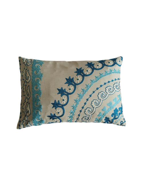 blue & beige embroidered cushion cover 12" x 18" - 12719827 - Very Small Image - 1