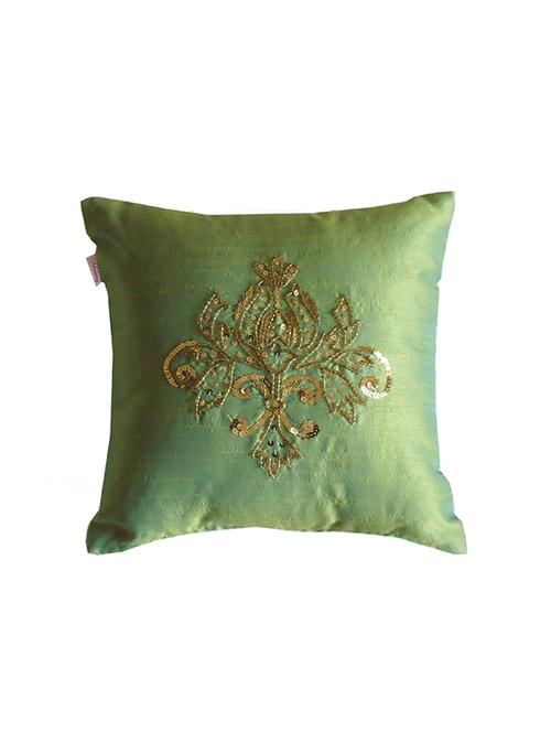 green and gold embroidered cushion cover 12" x 12" - 12719839 - Very Small Image - 1