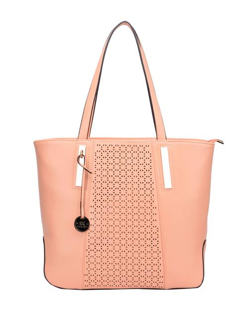 Peach Leatherette Cutwork Detail Tote - 1274231 - Very Small Image - 1