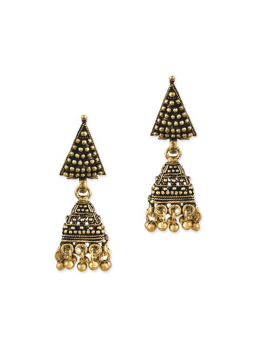 gold metal jhumka (set of 2) earrings - 12757635 - Very Small Image - 1
