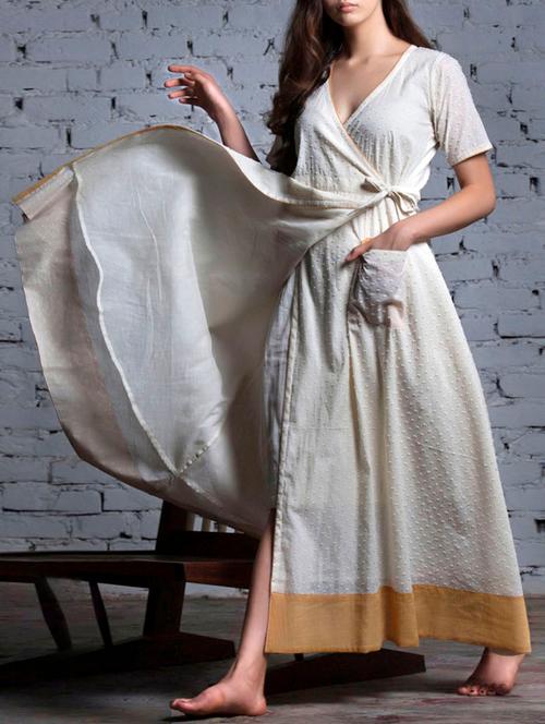 cream cotton wrap maxi with mustard border - 1276324 - Very Small Image - 1