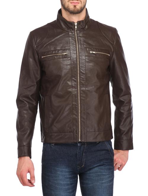brown faux leather biker jacket - 12776658 - Very Small Image - 1