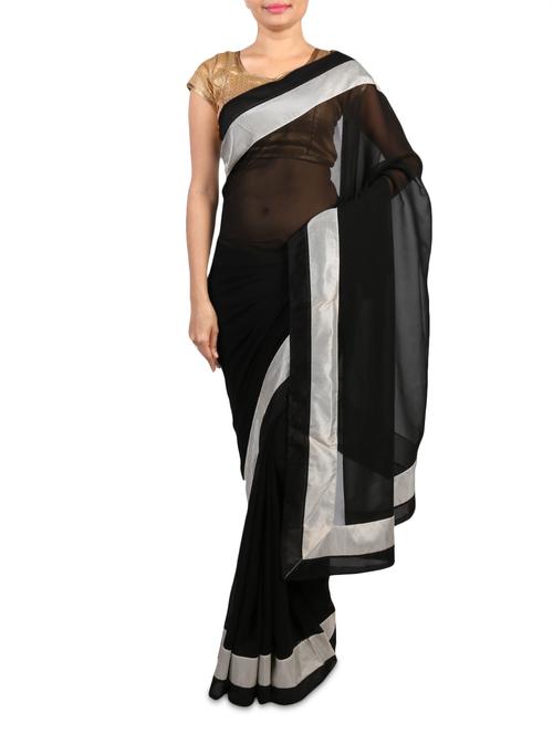 black georgette saree with silver border - 1277977 - Very Small Image - 1