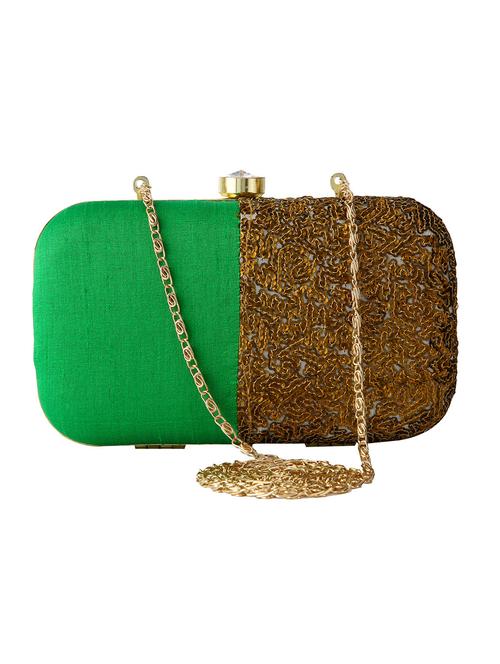 green faux silk clutch - 12784131 - Very Small Image - 1