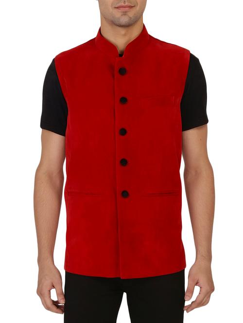 red velvet nehru jacket - 12787121 - Very Small Image - 1