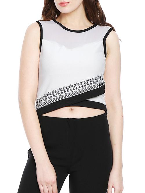 contrast piping detail crop top - 12789087 - Very Small Image - 1